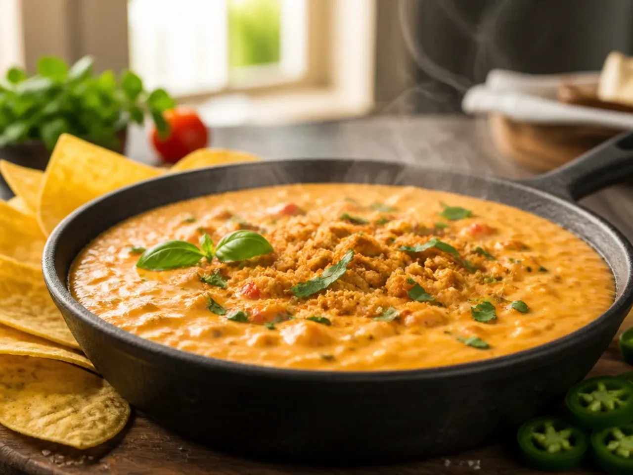 A block of cream cheese being stirred into melted rotel cheese dip velveeta for extra creaminess