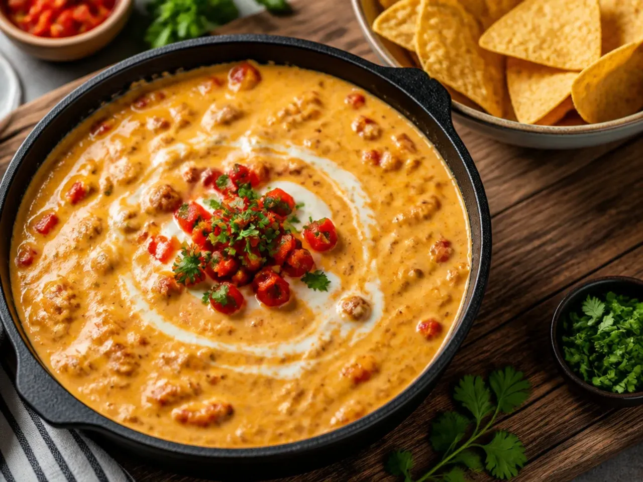 Coarsely grated Velveeta cheese melting quickly in a saucepan with undrained Rotel tomatoes