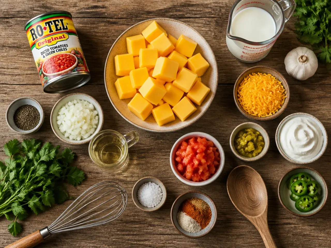 Close-up of evenly cubed Velveeta cheese ready to be melted for rotel cheese dip velveeta
