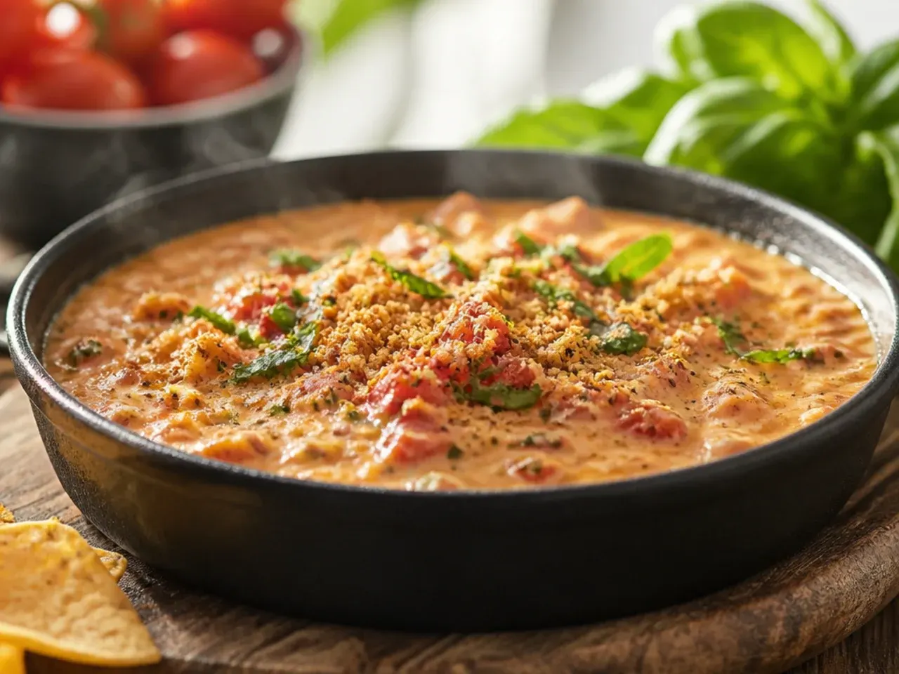 A wooden spoon lifting a swirl of extra-creamy rotel cheese dip from the pan