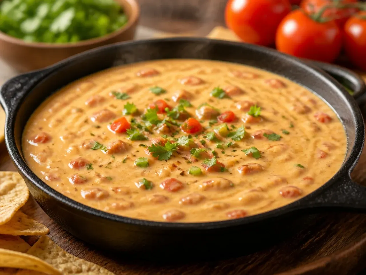 A blend of grated cheddar, Monterey Jack and cubed Velveeta melting together in a pan