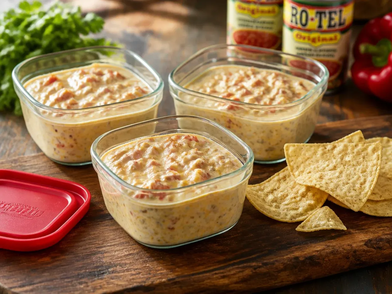A container of leftover rotel cheese dip being labelled before going into the fridge