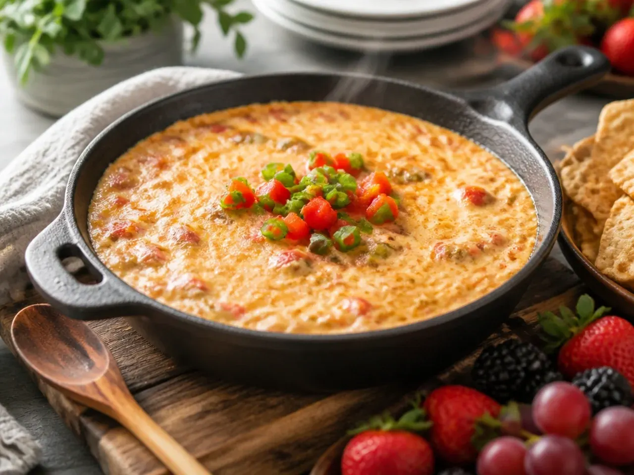 Three ingredients laid out for a simple rotel dip: Velveeta, Rotel tin, and a bowl