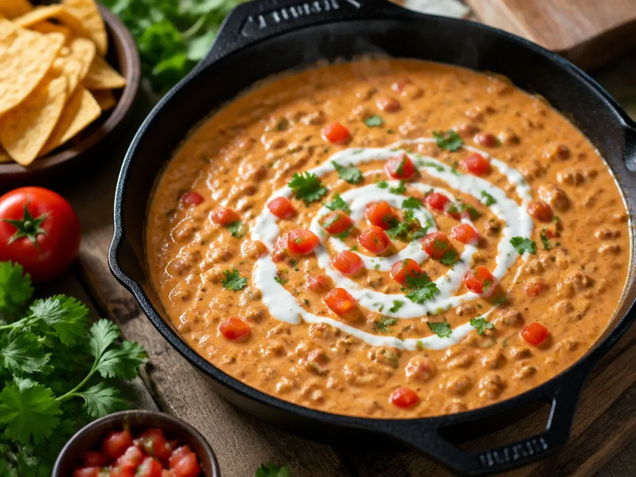 A quick rotel dip ready in ten minutes, served straight from the pan