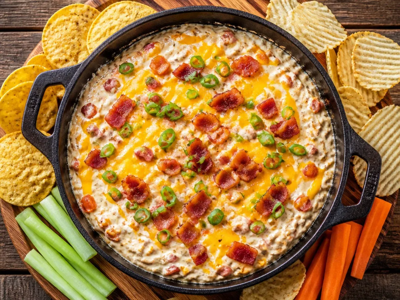 Bacon ranch rotel dip topped with crispy bacon crumbles