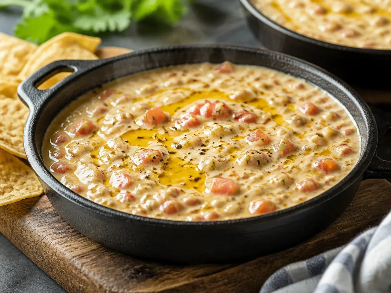 Three ingredients for easy rotel dip laid out: cream cheese, Velveeta and a tin of Rotel tomatoes