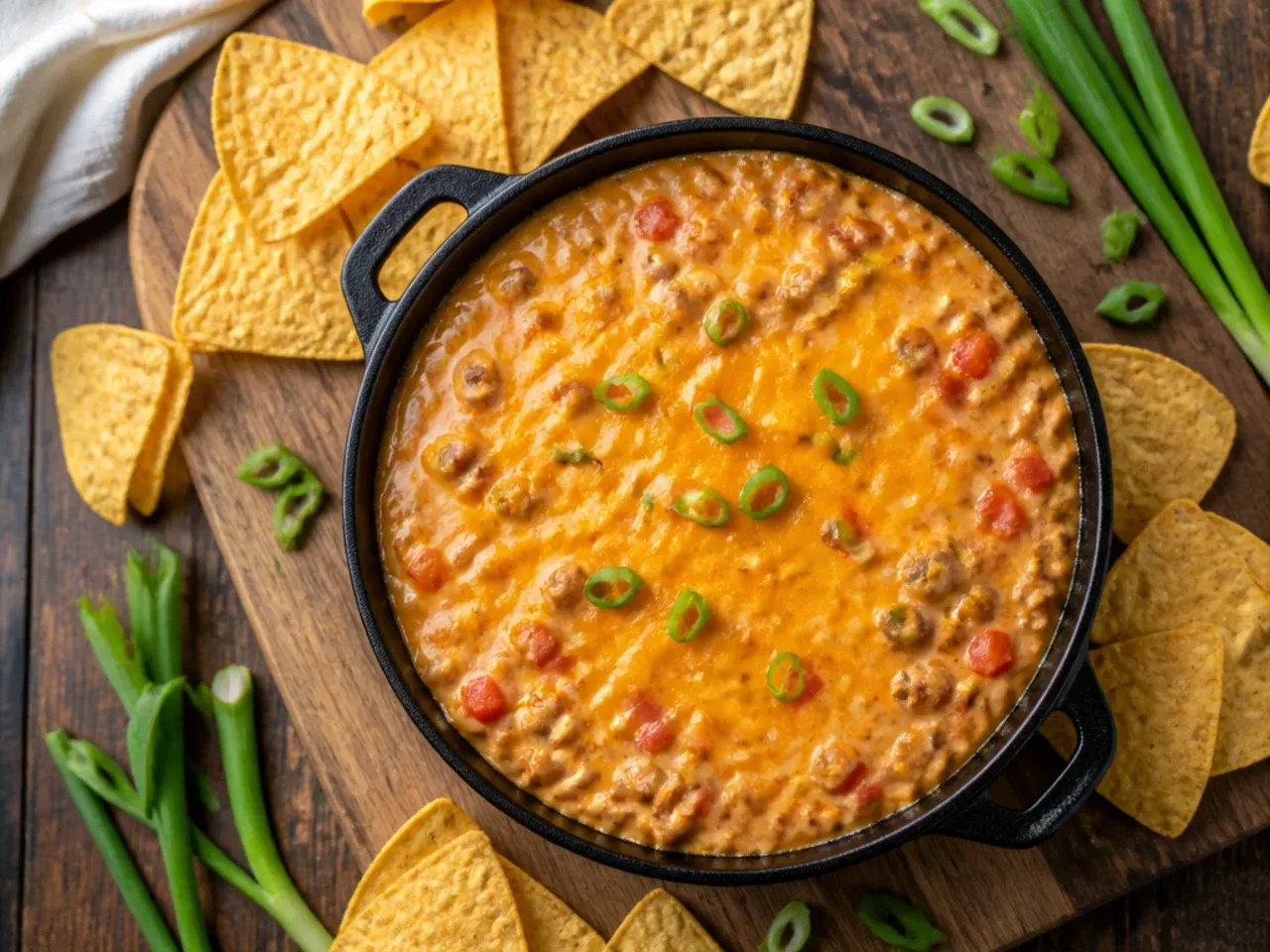 Simple budget rotel dip with cream cheese in a small bowl with tortilla chips on the side