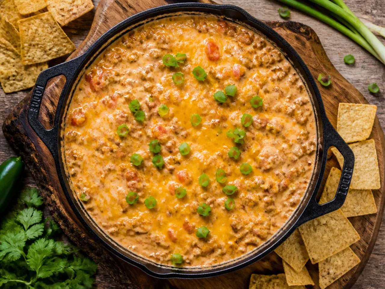 Turkey sausage rotel dip with cream cheese in a skillet, lighter in colour than the pork version