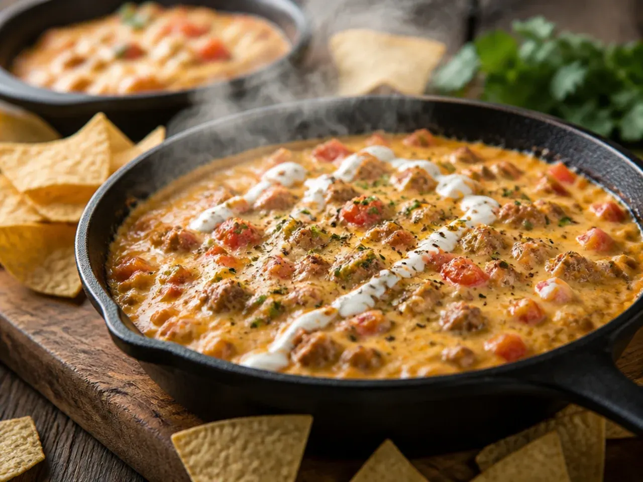 Large slow cooker full of crowd-pleasing rotel dip with ground beef