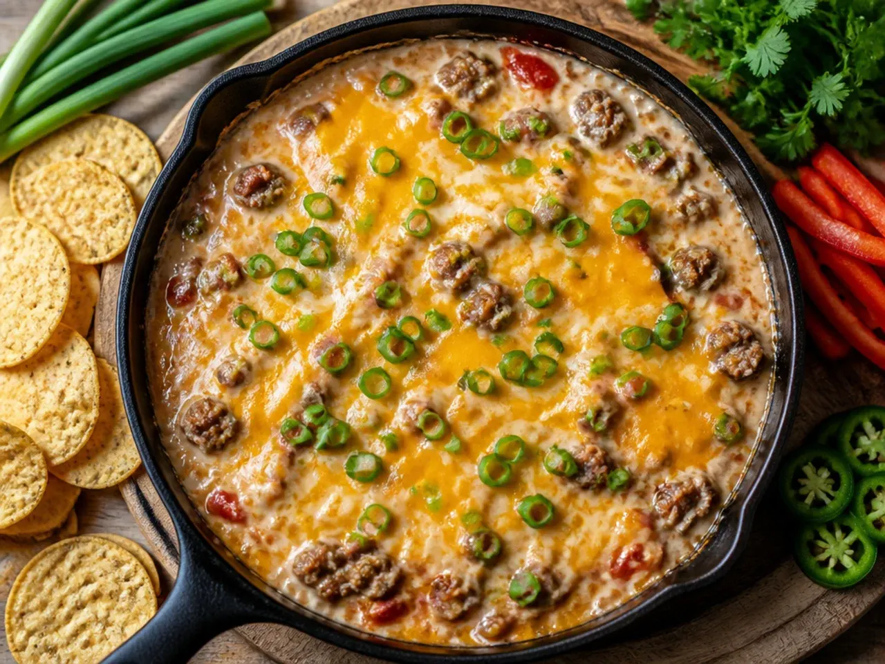 Budget-friendly rotel dip with sausage made with store-brand ingredients