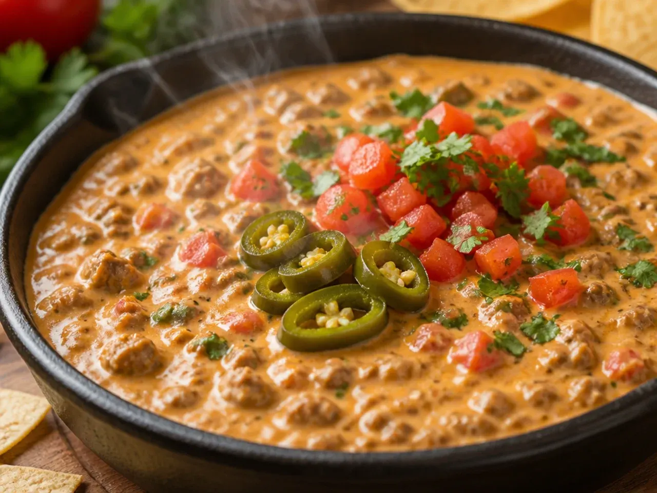 Slow cooker filled with bubbling sausage rotel dip