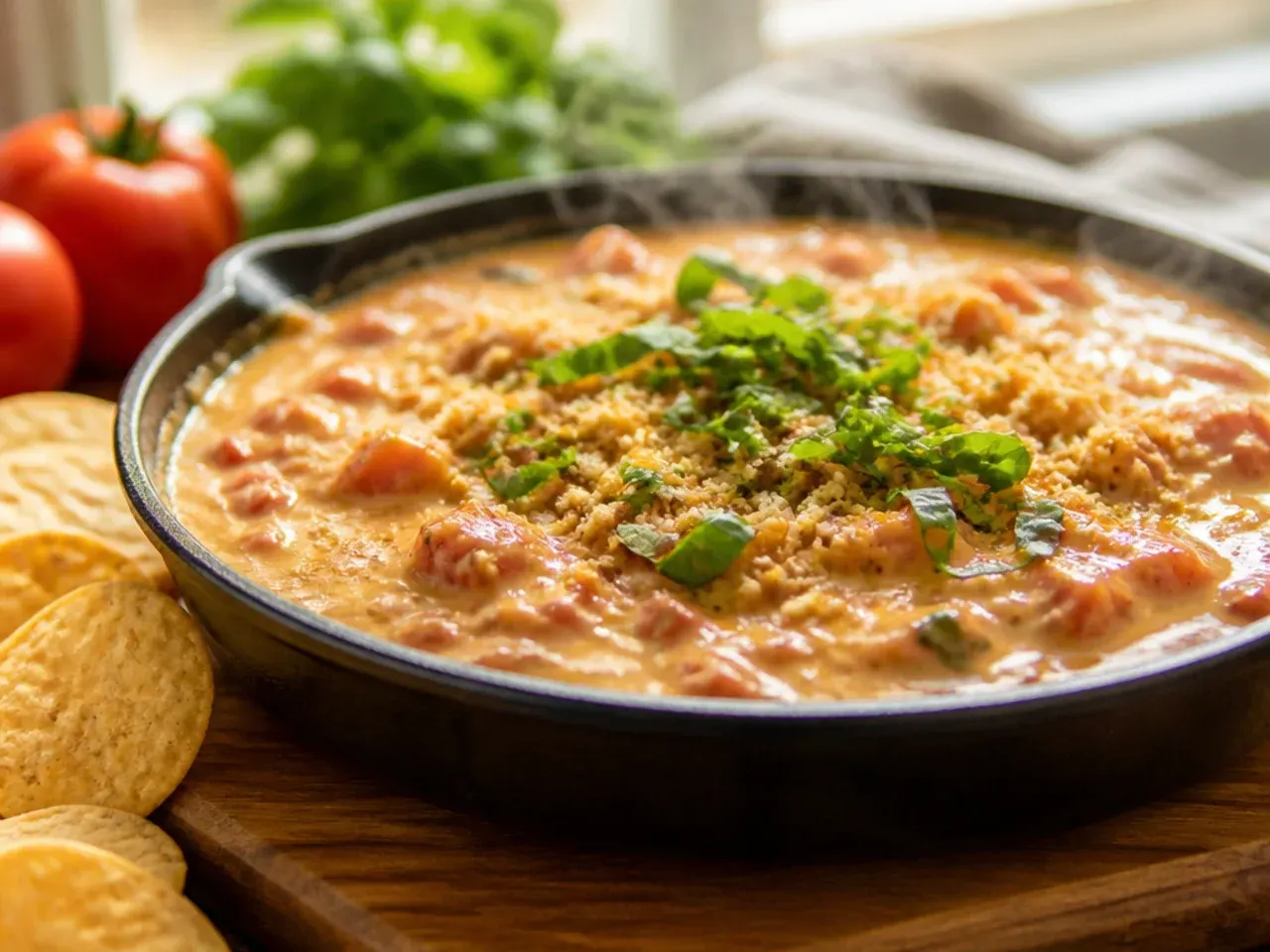 Creamy rotel dip made with cream cheese, showing a smooth, glossy texture