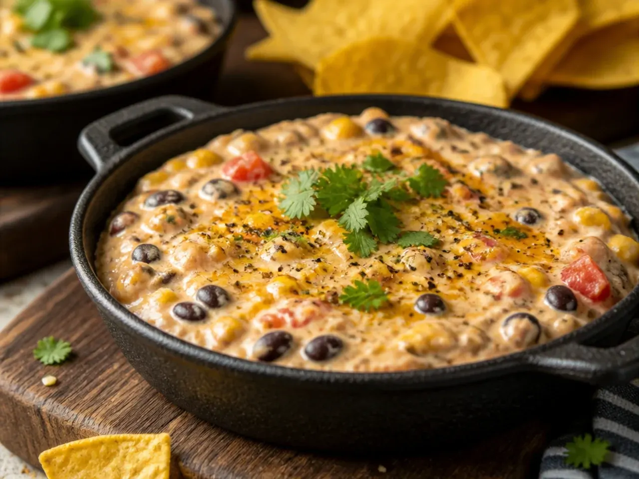 Vegetarian black bean and sweetcorn rotel dip in a bowl with lime wedges