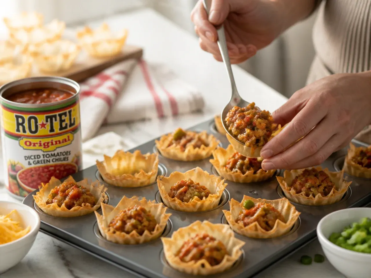 rotel phyllo cup appetizers recipe step 1