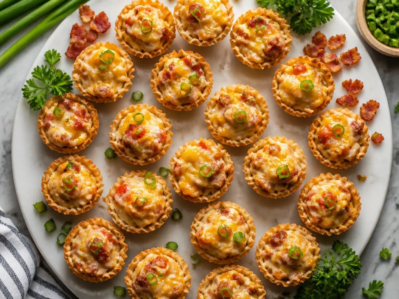 Bacon Rotel phyllo cups fresh out of the oven on a baking tray