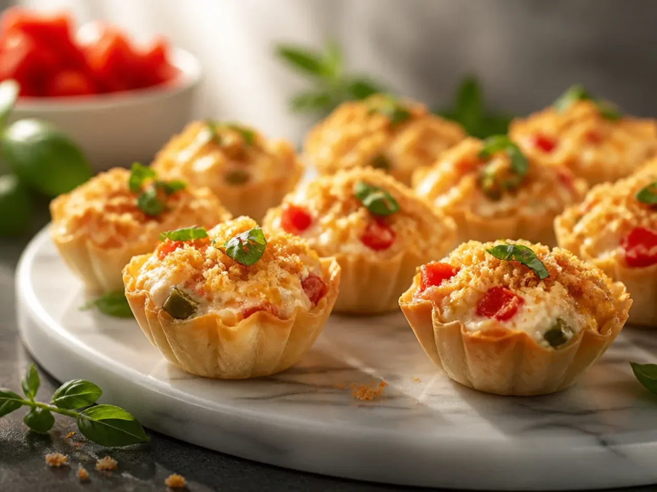 Extra creamy Rotel phyllo cups with a soft, glossy filling