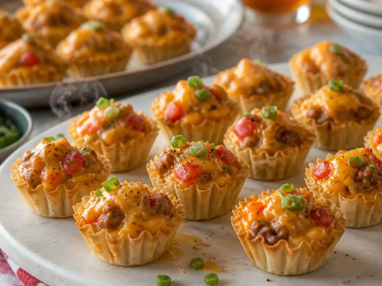 Two full trays of crowd-pleasing Rotel phyllo cups ready to bake