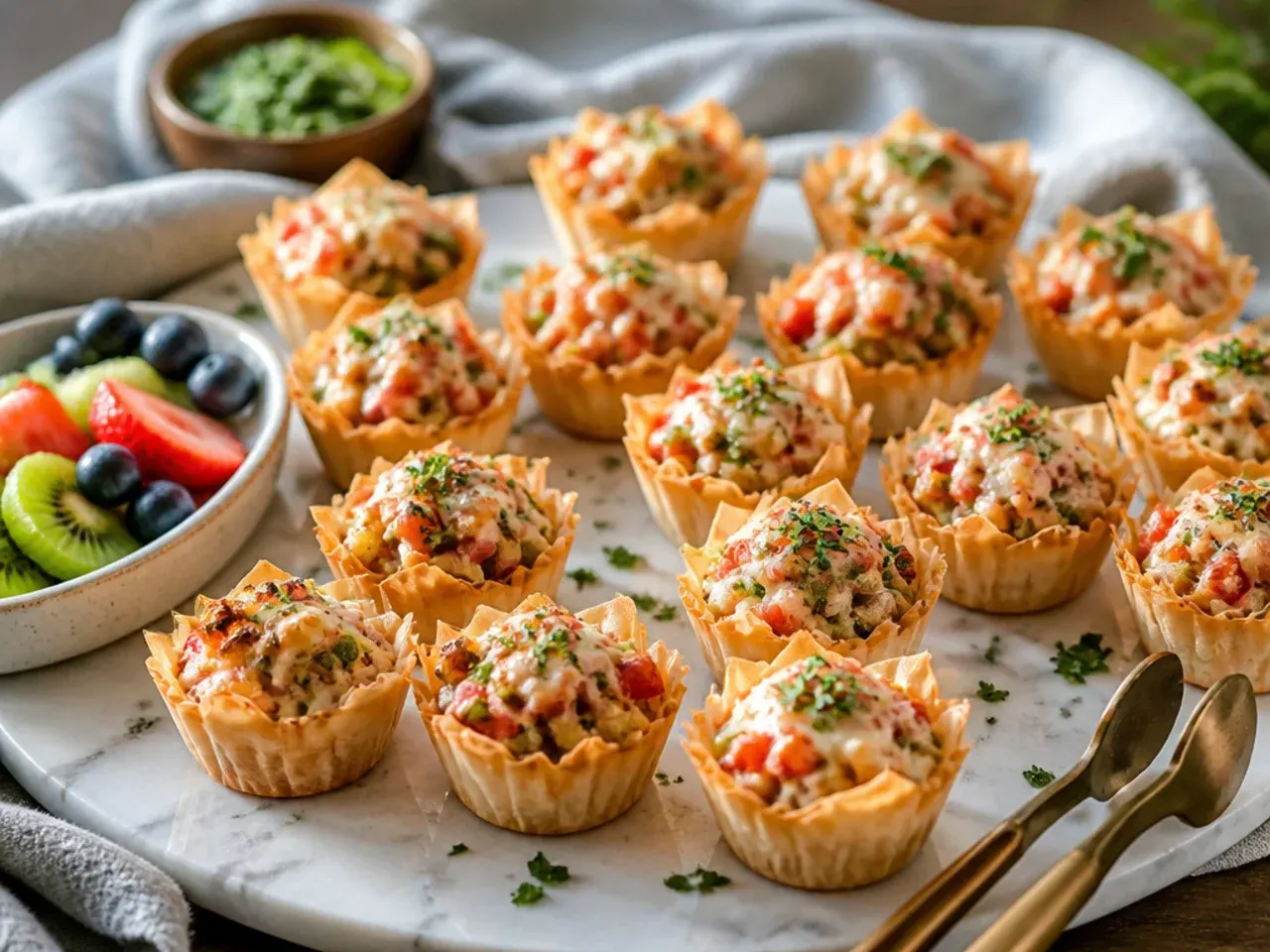 Family-friendly mild Rotel phyllo cups on a serving plate