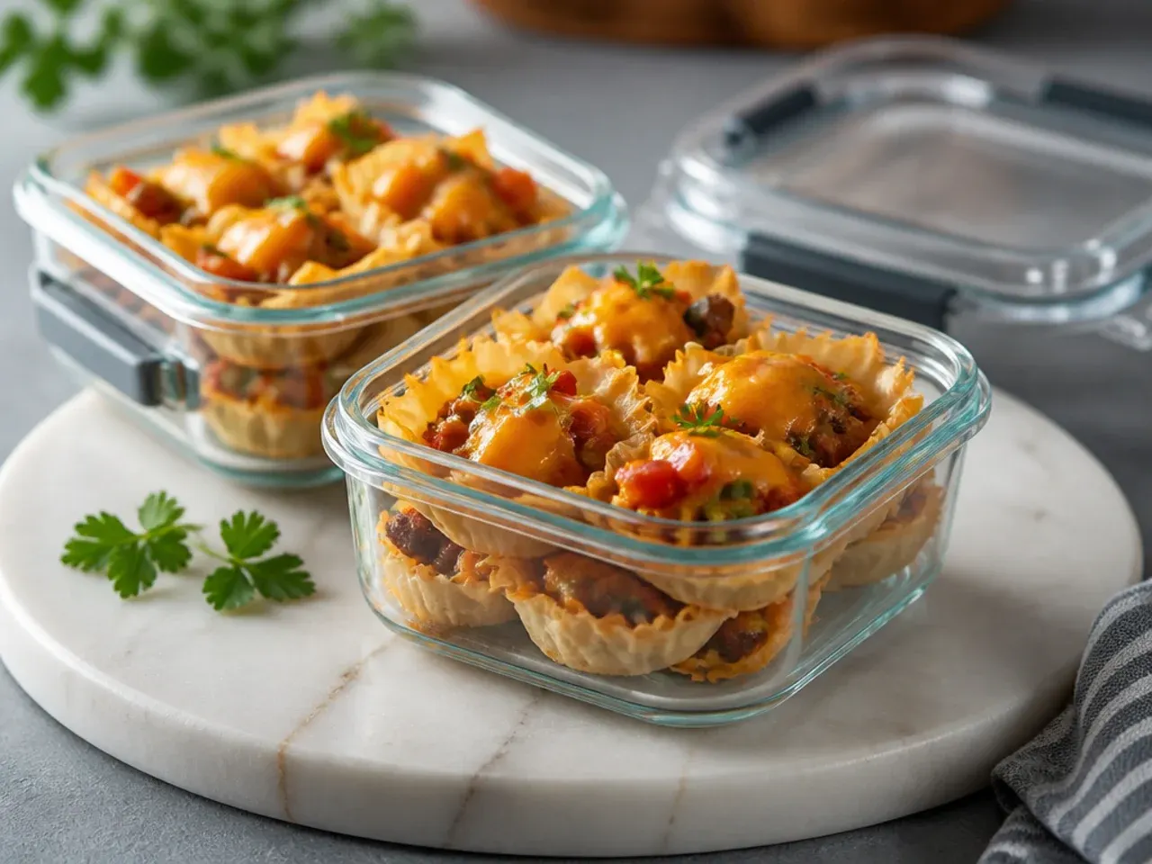 Leftover Rotel phyllo cups stored in an airtight container
