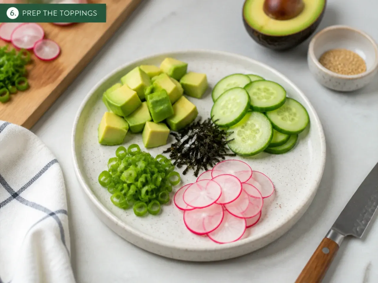 salmon sushi bowl sauce — step 6: prep the toppings