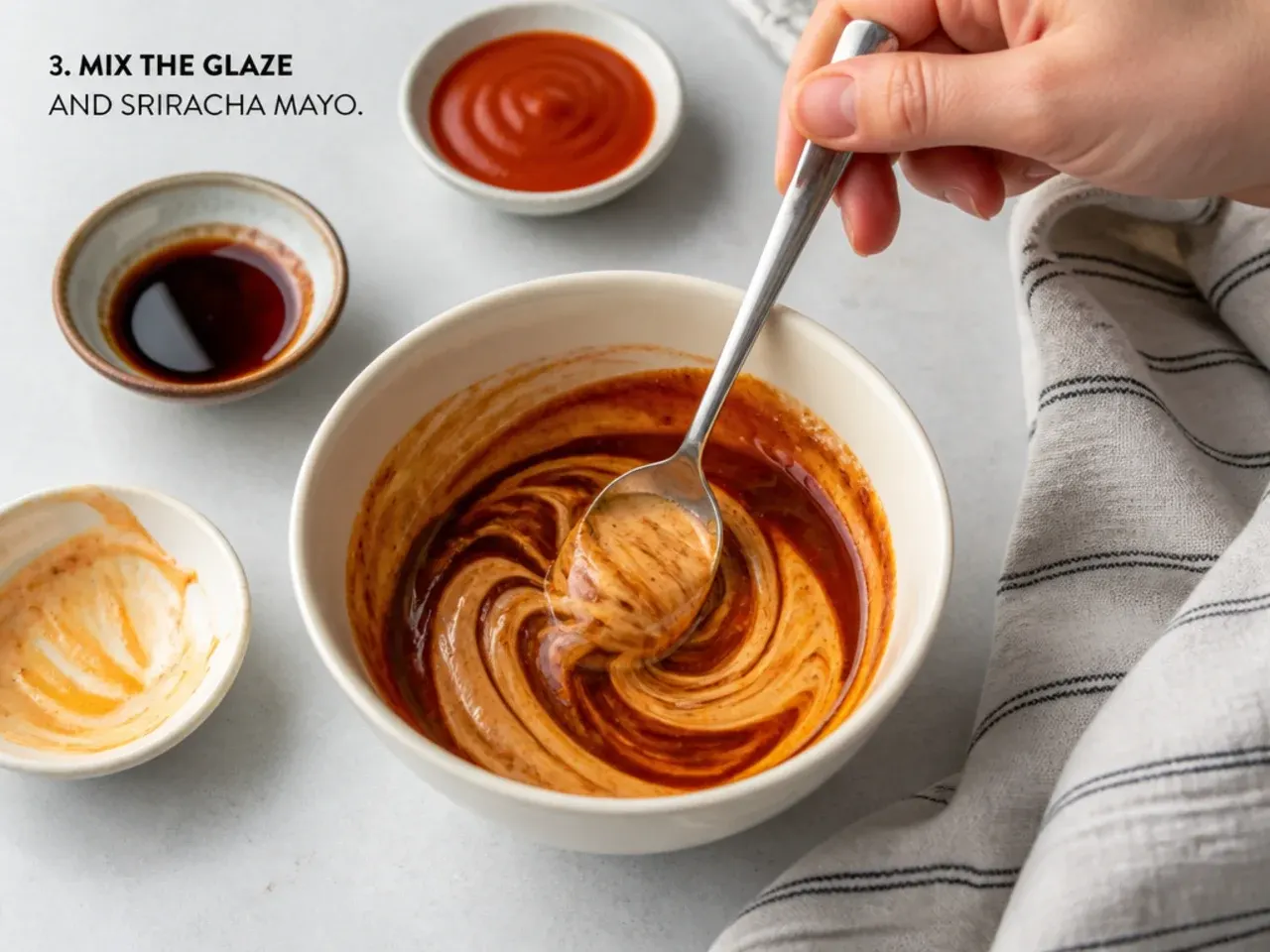 salmon sushi bowl — step 3: mix the glaze and sriracha mayo