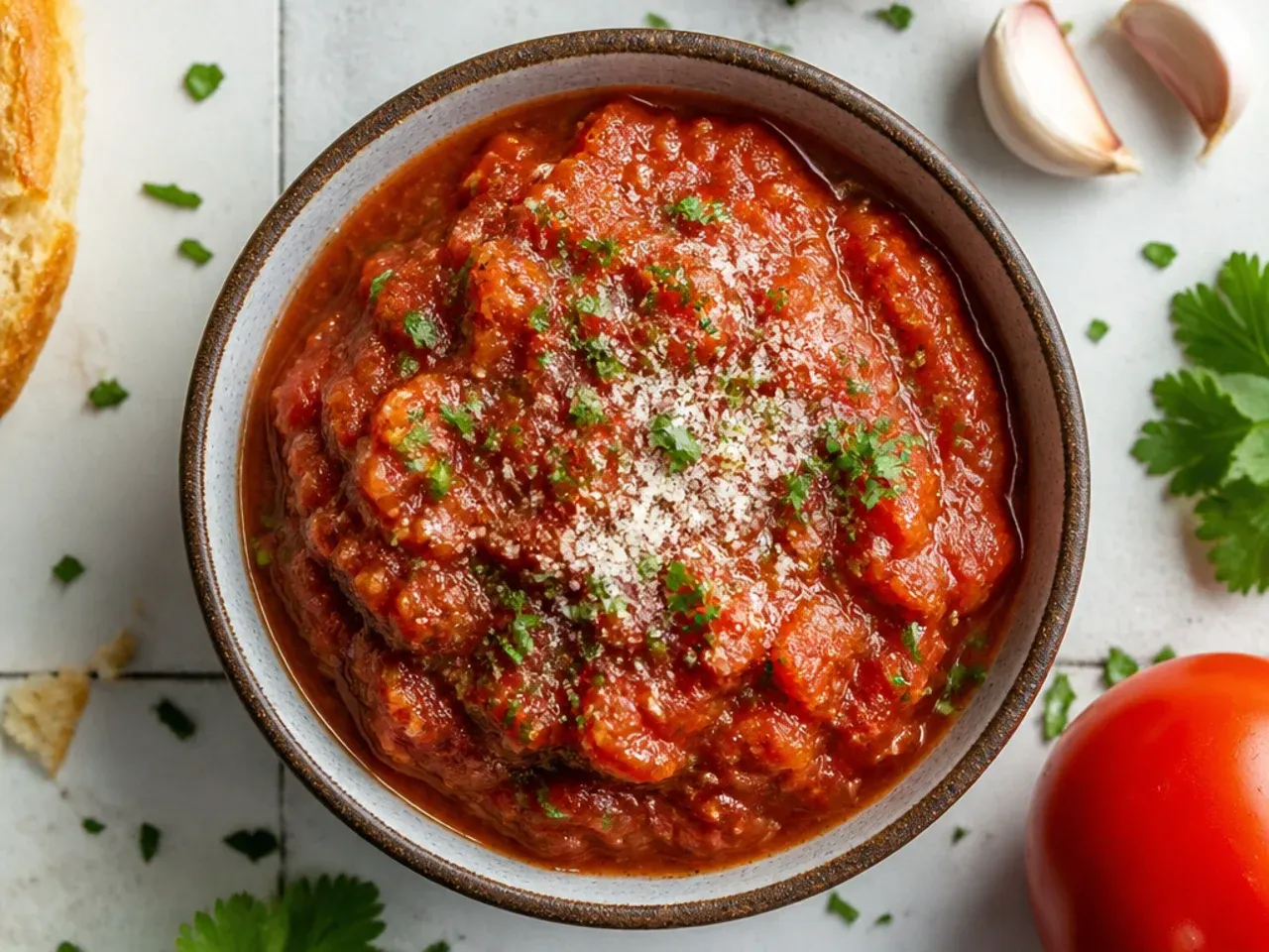 Diced tomatoes, onions, and peppers simmering in a large stockpot