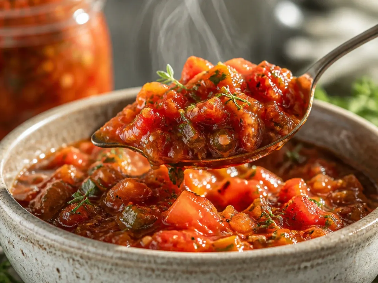 Diced red, yellow, and green bell peppers in a mixing bowl