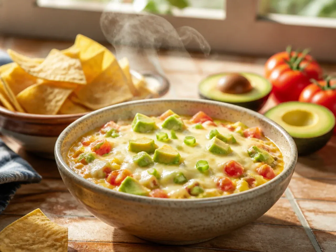 Creamy tomato and avocado salsa in a bowl with visible avocado chunks