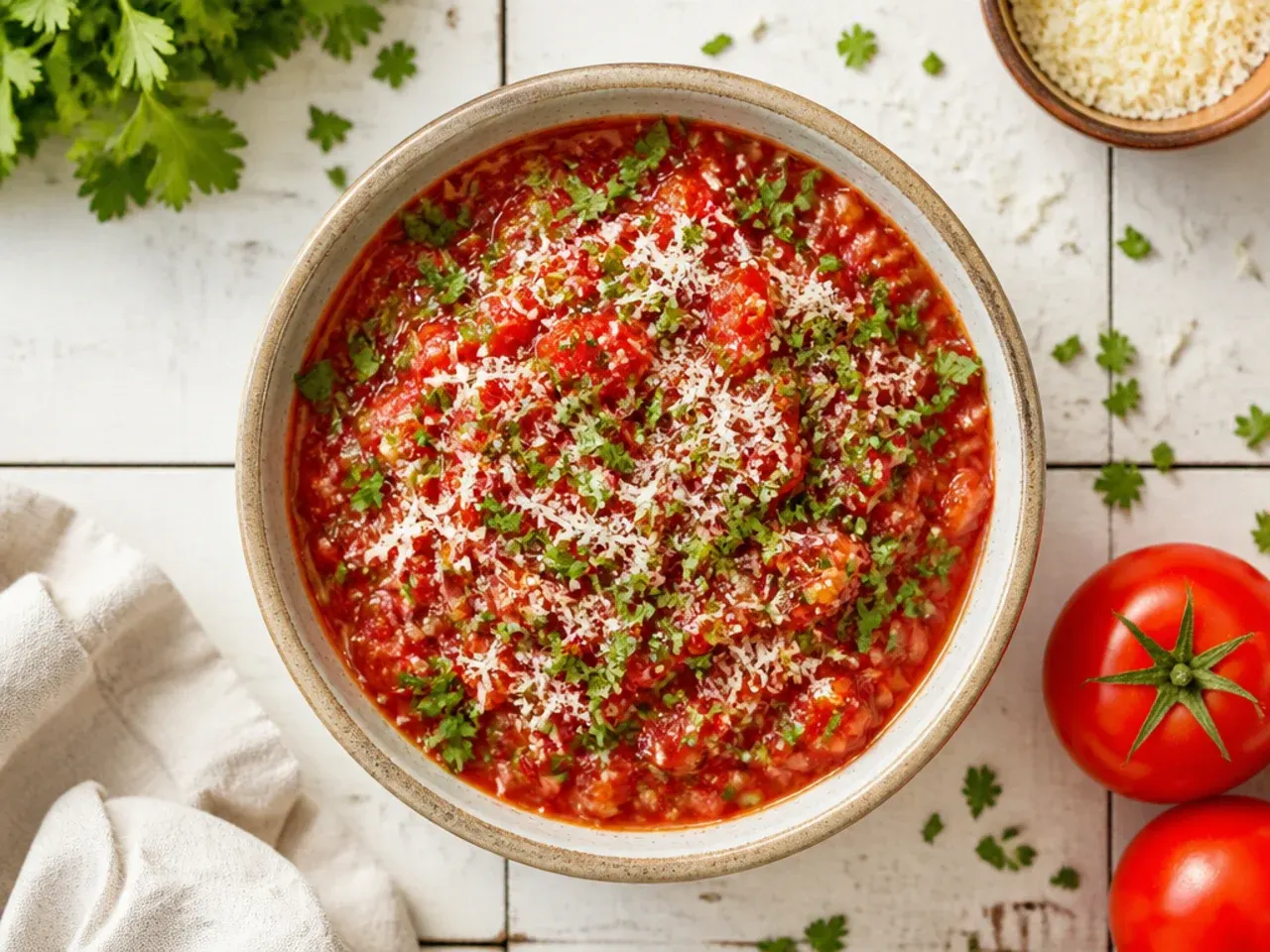 Tin of chopped tomatoes next to a bowl of finished budget salsa