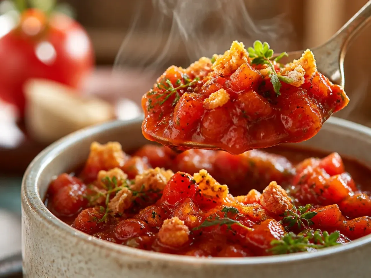 Rustic farmhouse-style salsa with large chunky pieces of tomato and onion