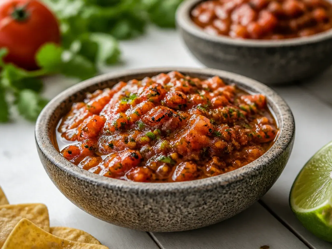Salsa being hand-crushed in a traditional stone molcajete mortar