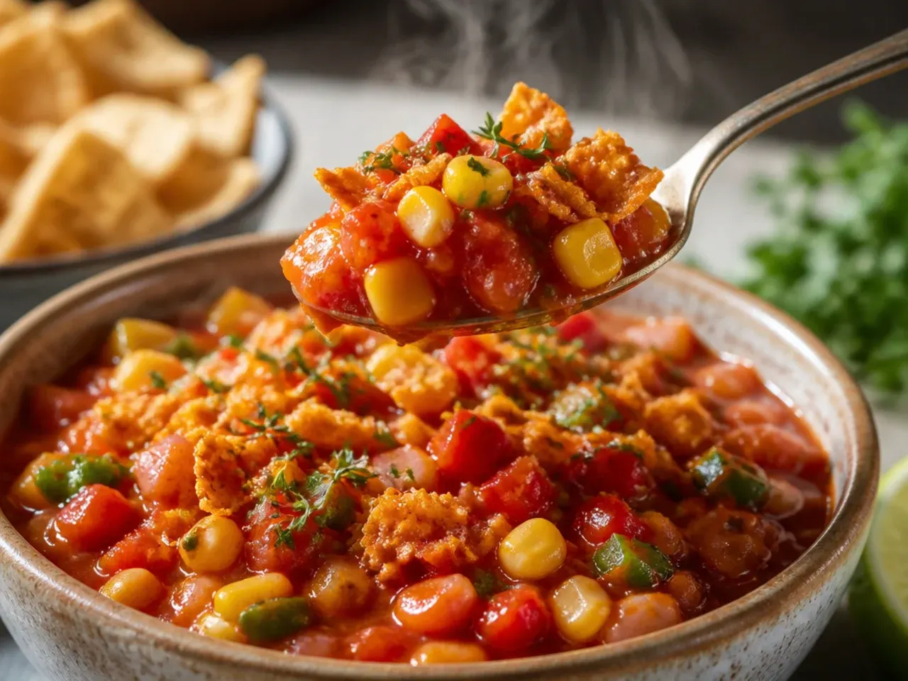 Loaded tomato salsa with charred sweetcorn and diced red pepper