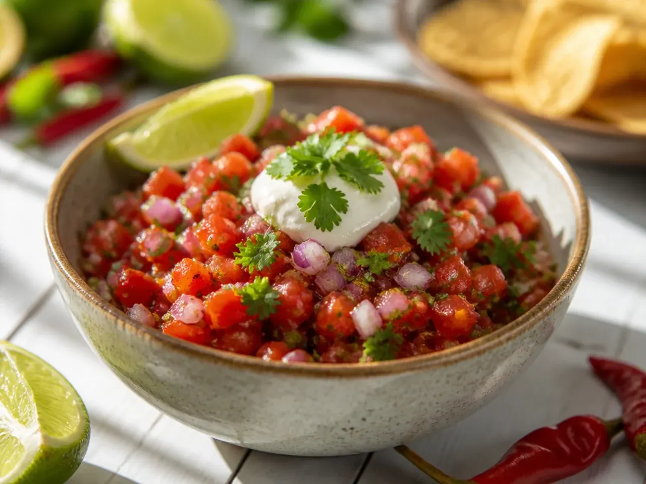 Zesty salsa topped with extra lime zest and sliced green jalapeno
