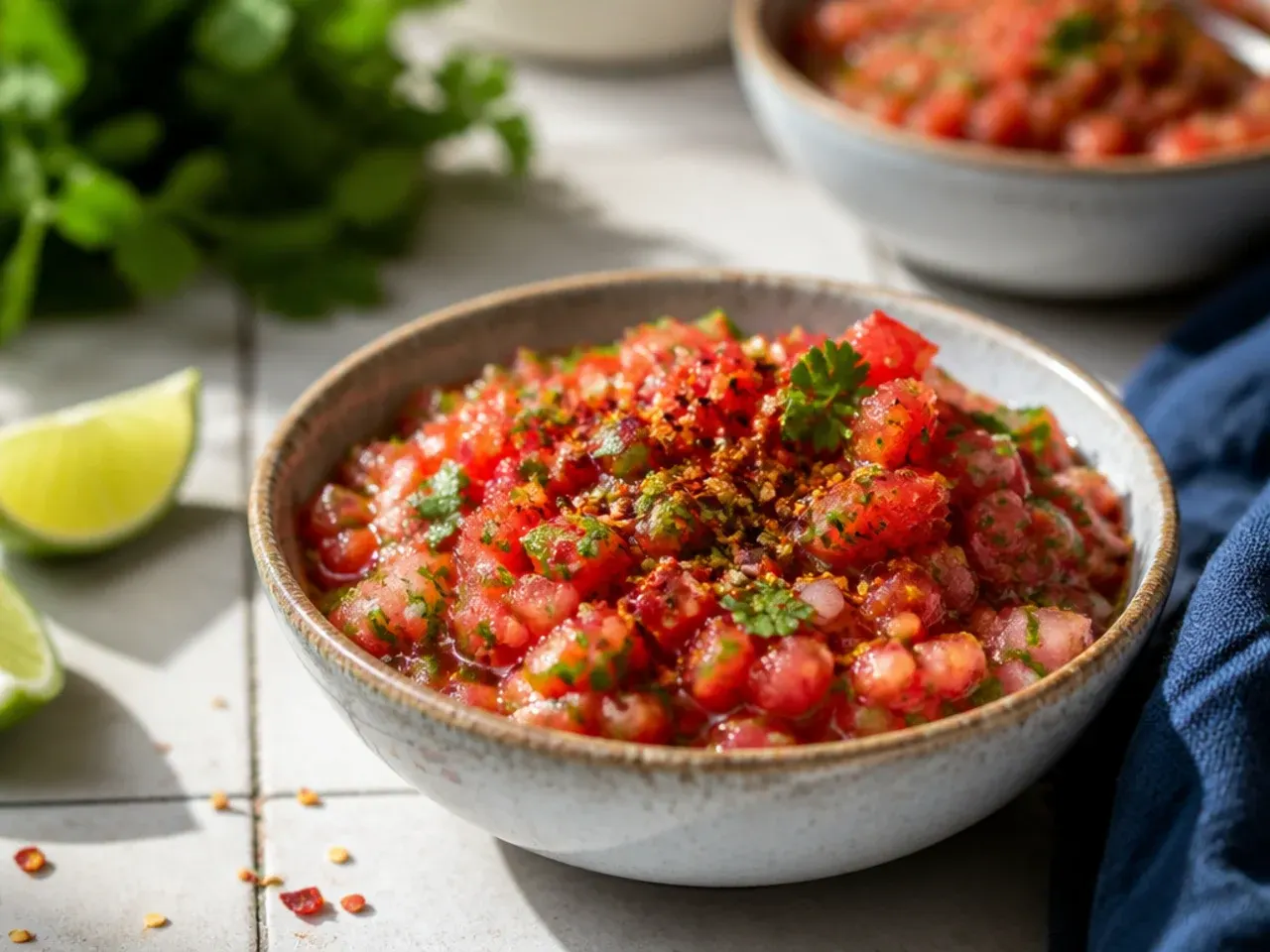 Weeknight salsa served straight from the food processor bowl with a spoon