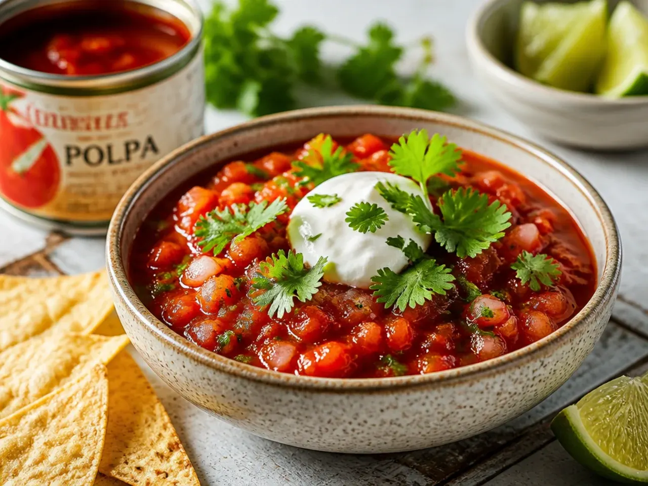 Open tin of fire-roasted tomatoes next to a small bowl of quick salsa