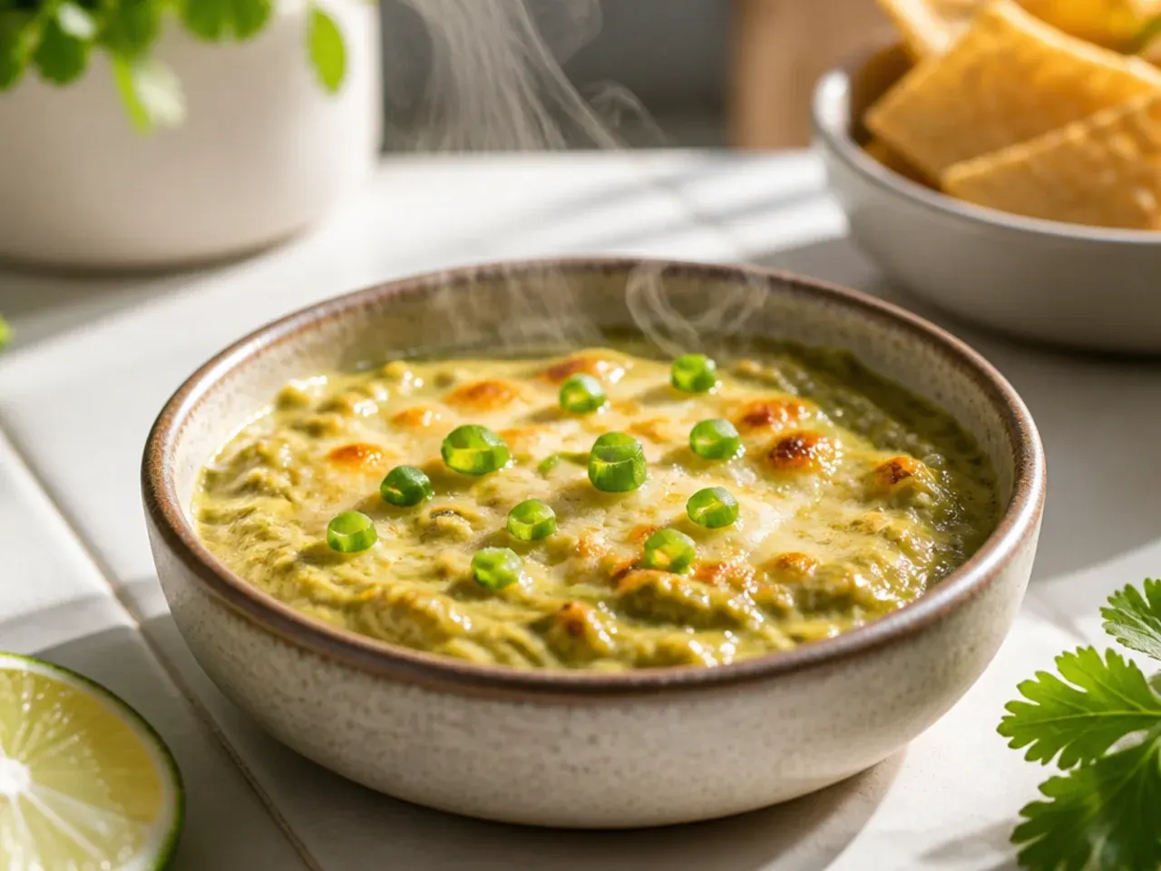 Creamy avocado salsa verde in a small serving bowl
