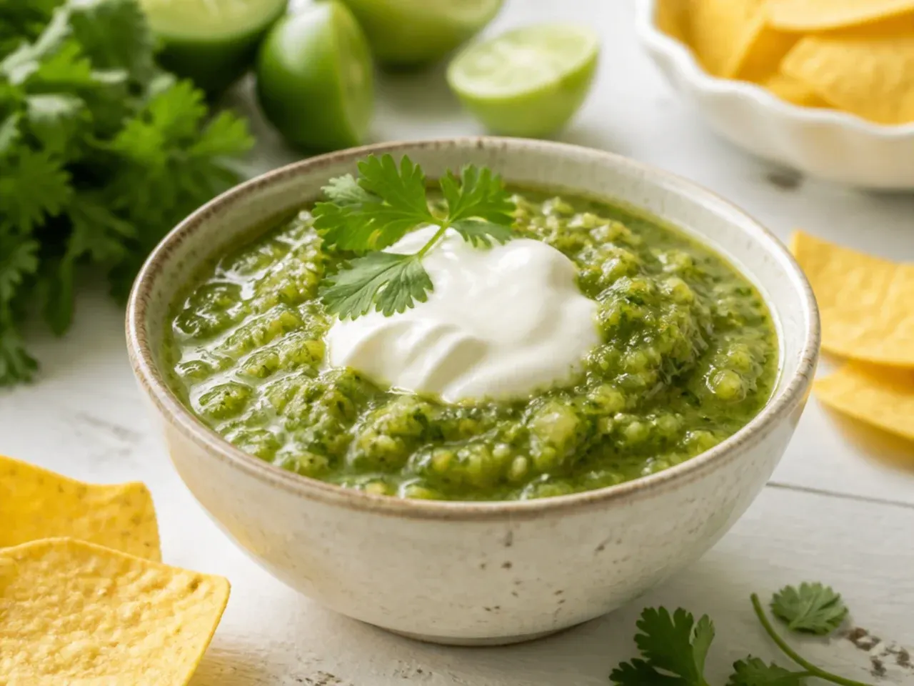 Lime wedges and zest beside a jar of zesty salsa verde