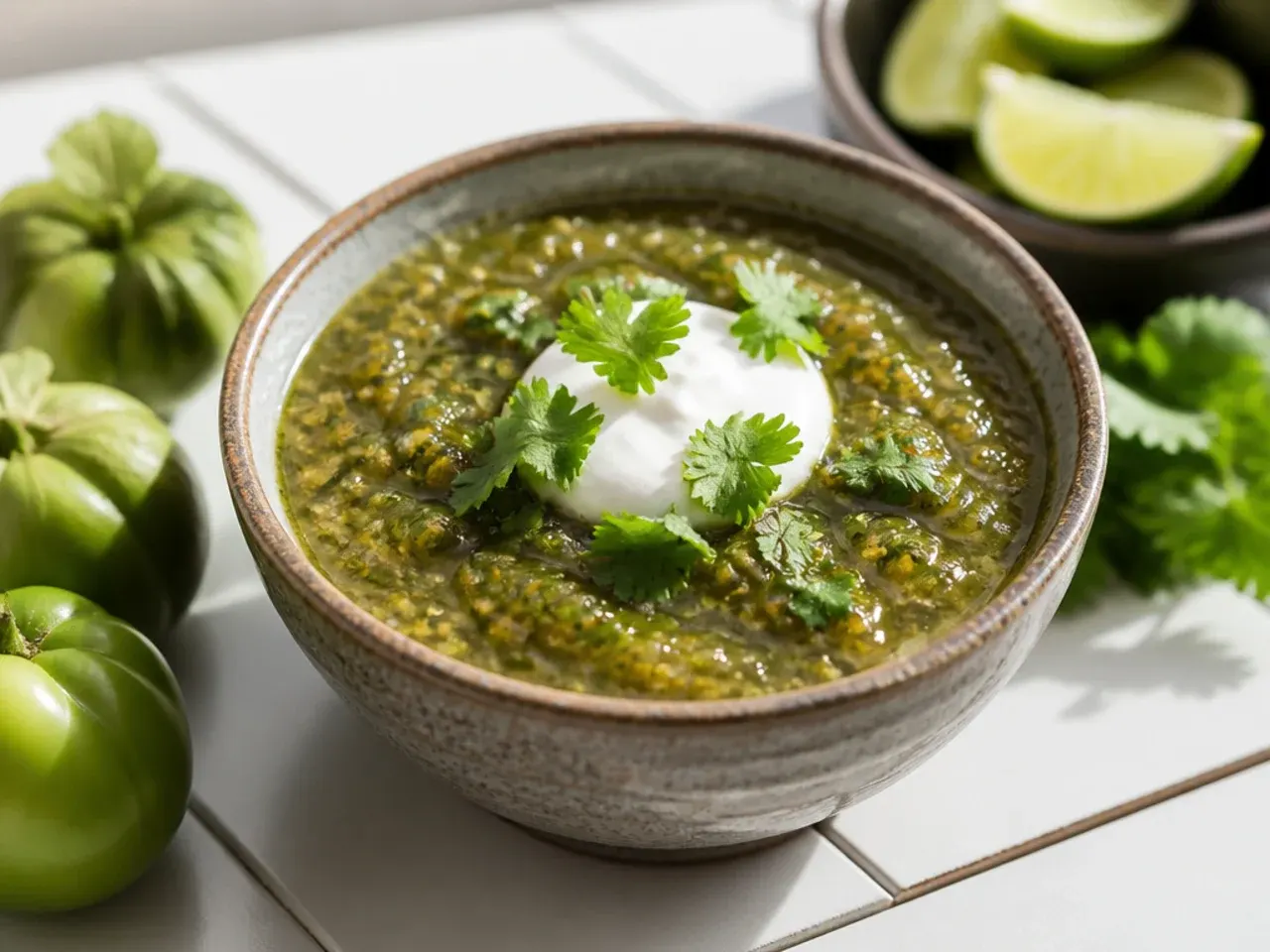Tomatillos and chilies charring in an air fryer basket