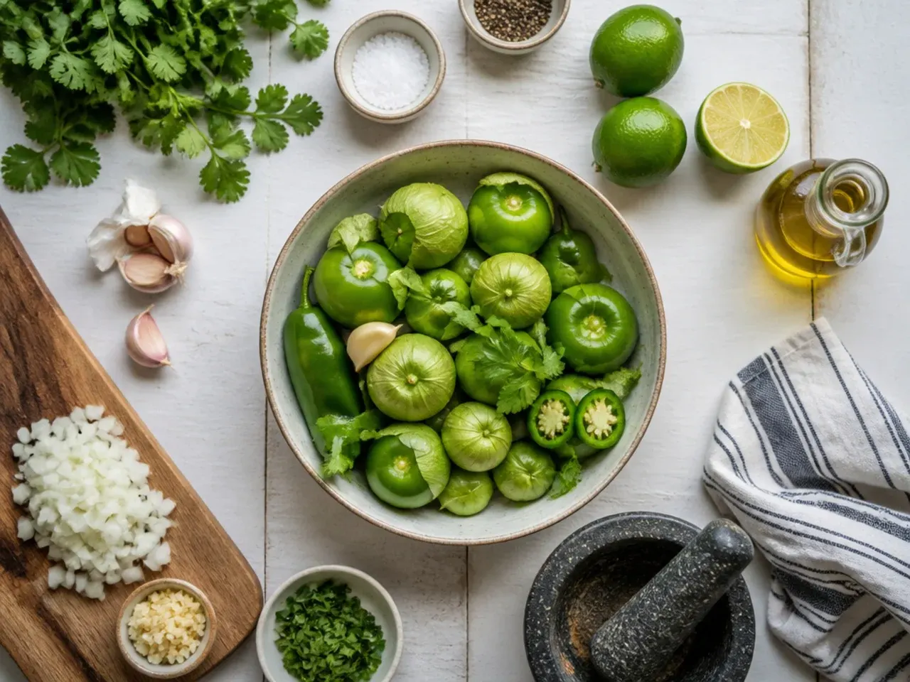 Hands rinsing husked tomatillos under running water