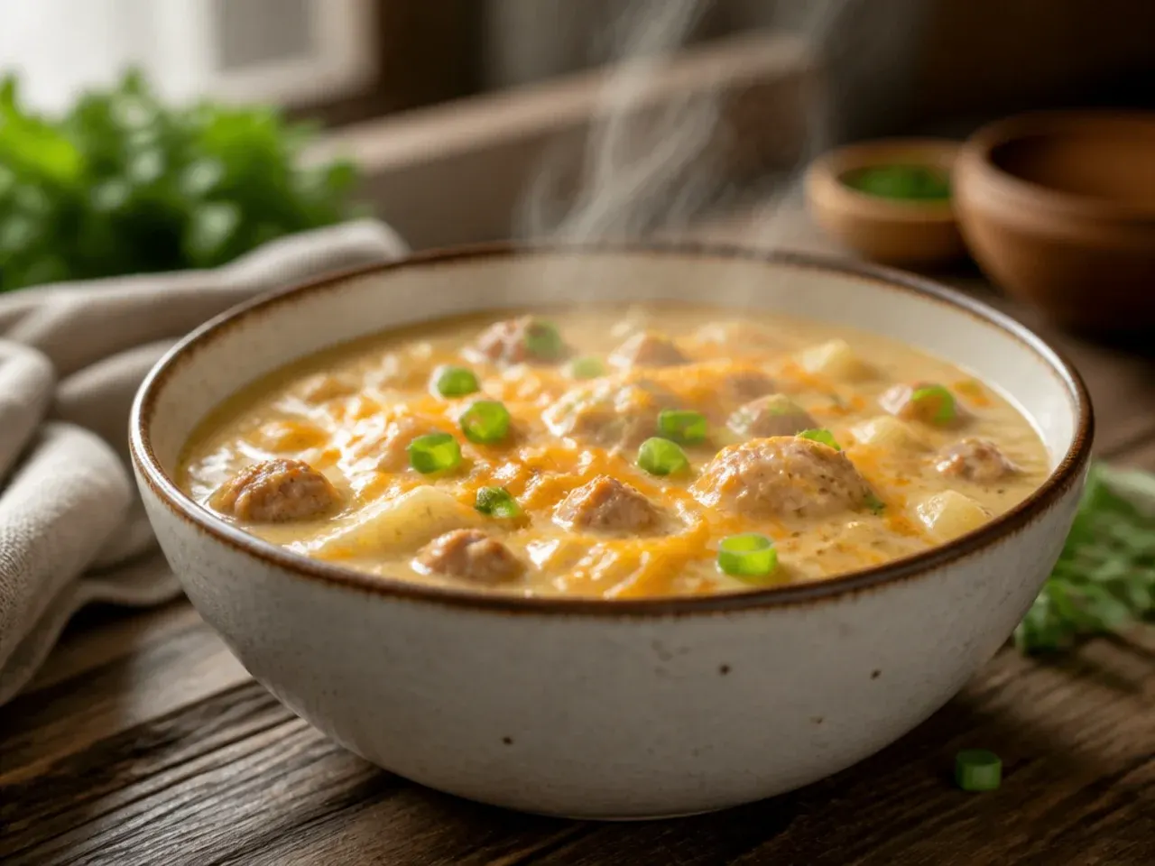 Extra-creamy sausage potato soup with a thick, velvety texture