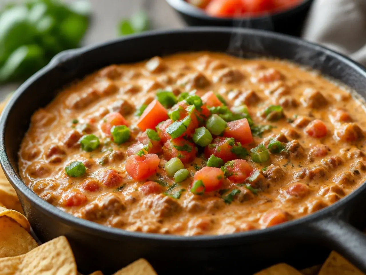 Overhead shot of sausage rotel cream cheese dip ingredients laid out on a kitchen counter