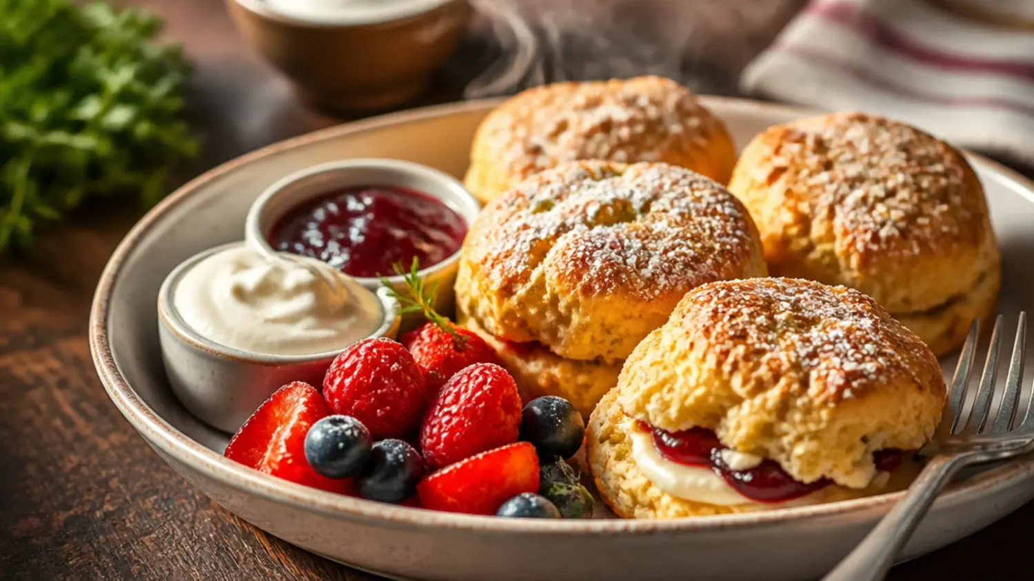 Golden-brown savory scones studded with melted cheddar and chives, split open on a wire rack to show the flaky layers inside.