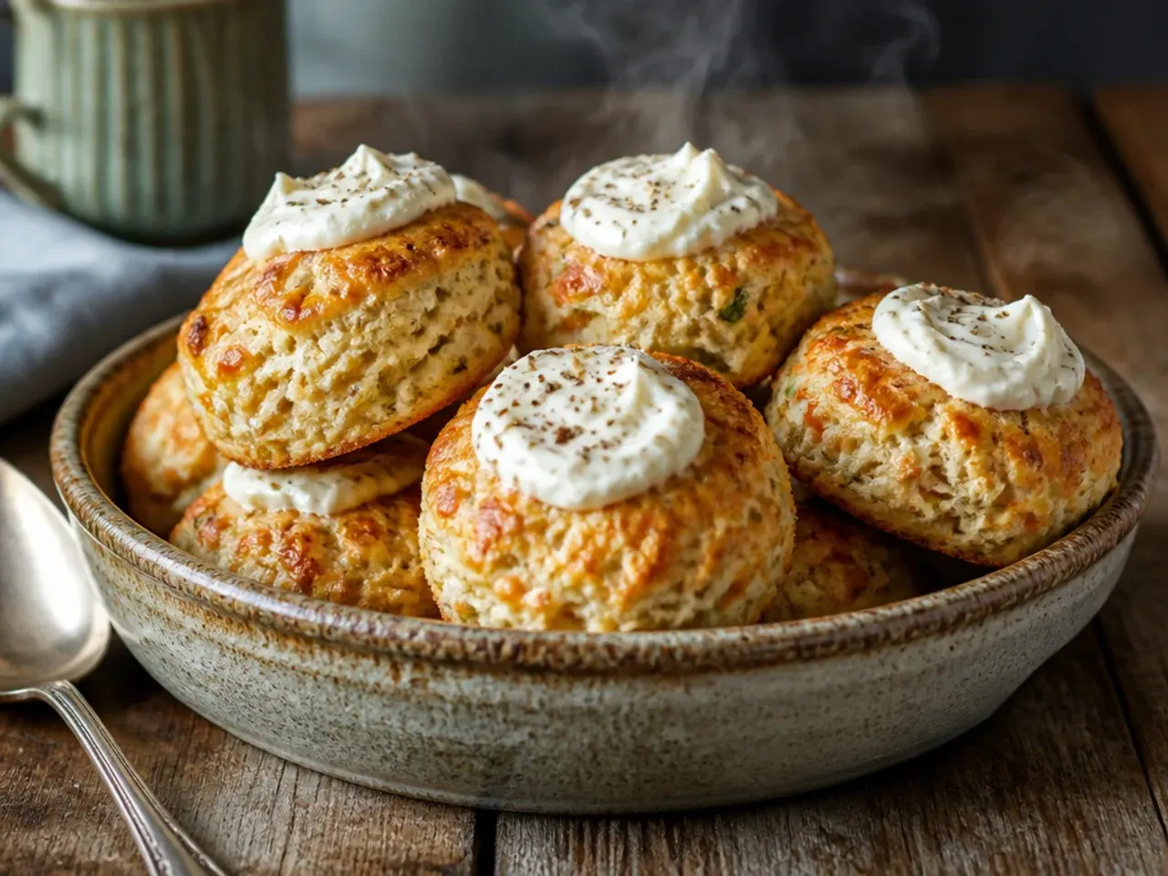 Oven dial set to 220 degrees Celsius beside a tray of ready-to-bake scones.