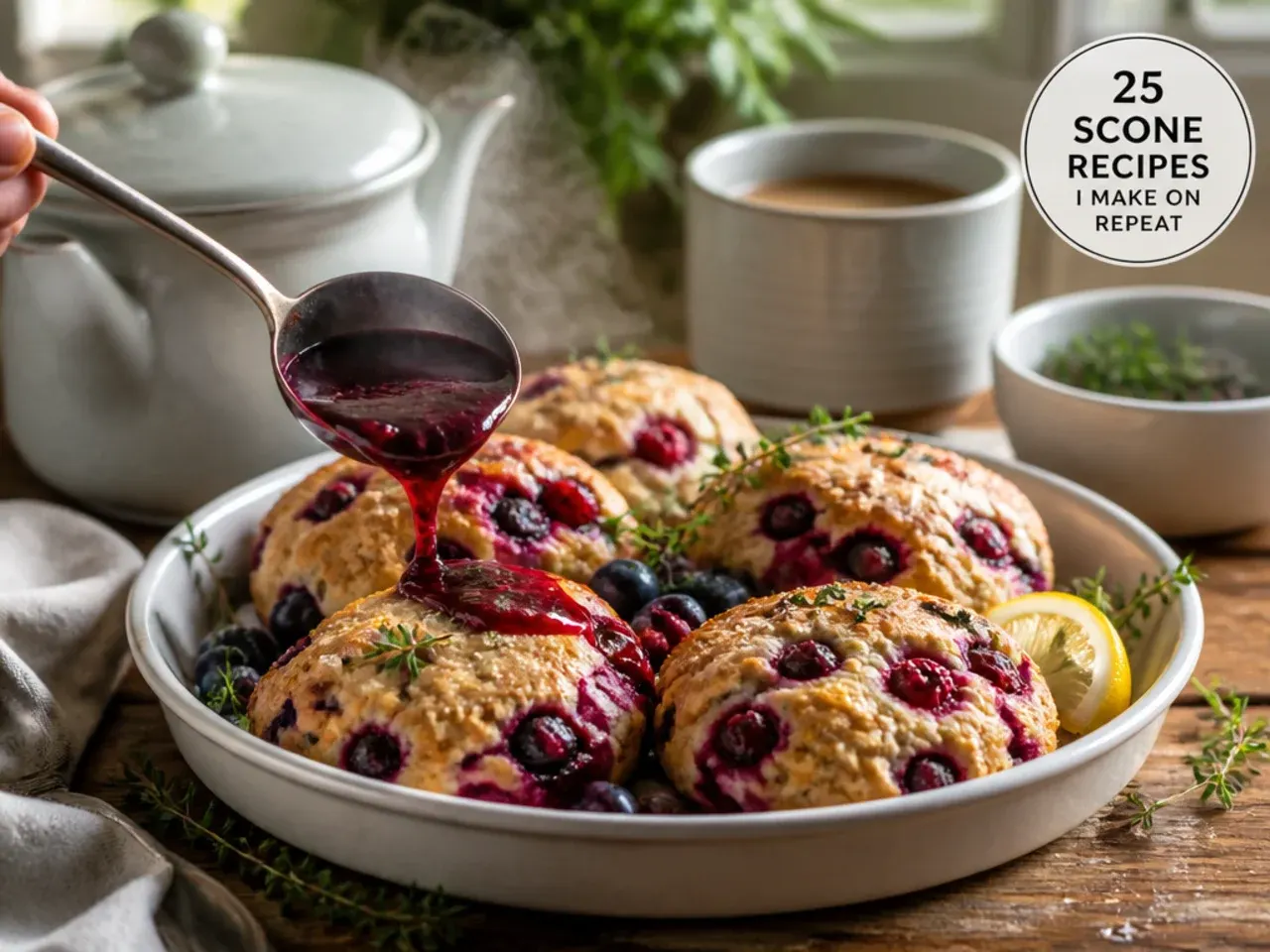 Loaded triple berry scones packed with blueberries, raspberries and strawberries