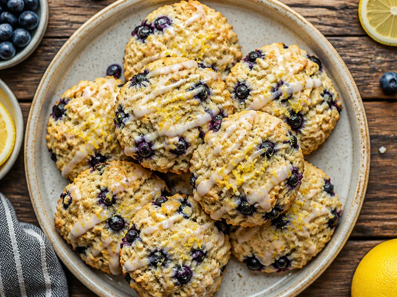 Blueberry lemon scones with visible whole berries in the crumb