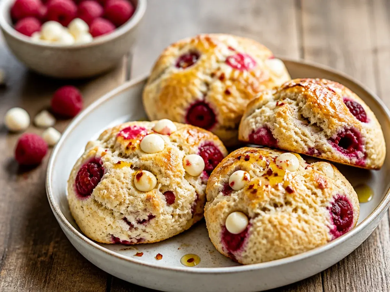 Raspberry and white chocolate scones with pink-streaked crumb