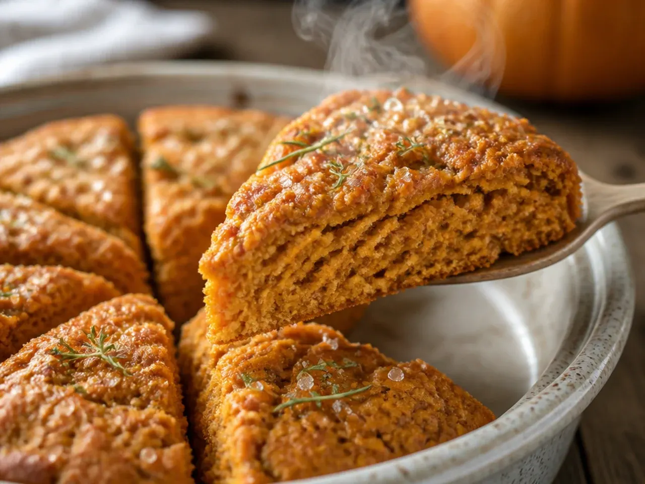 Pumpkin spice scones with maple glaze dripping down the sides