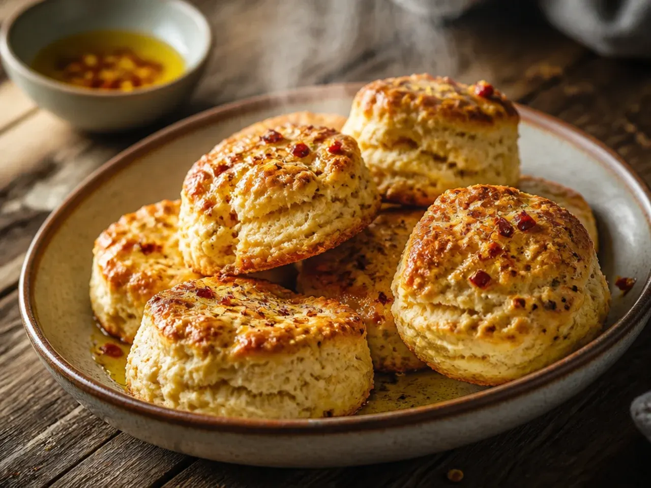 A small batch of simple five-ingredient scones on a baking tray fresh out of the oven.