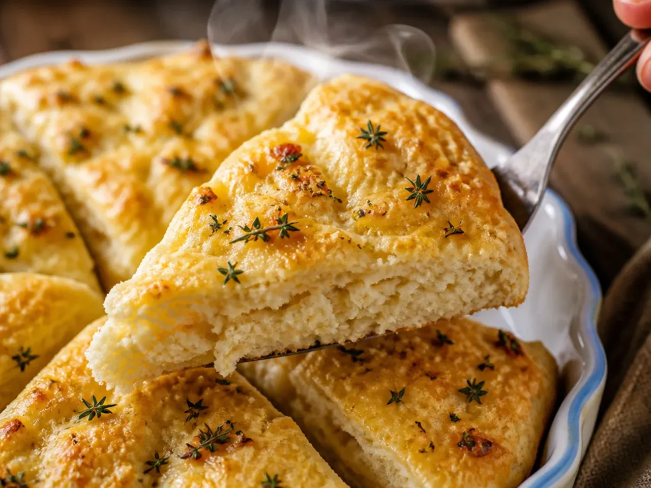 A large round scone scored into wedges, dusted with flour, on a baking tray.