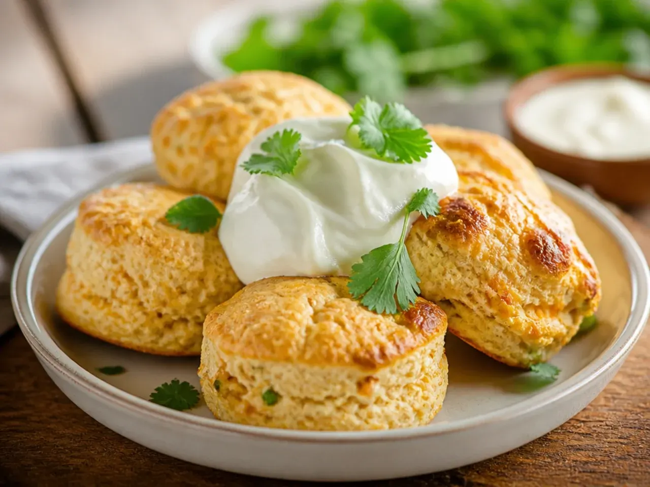 A quick batch of scones made with self-raising flour, freshly baked and golden.